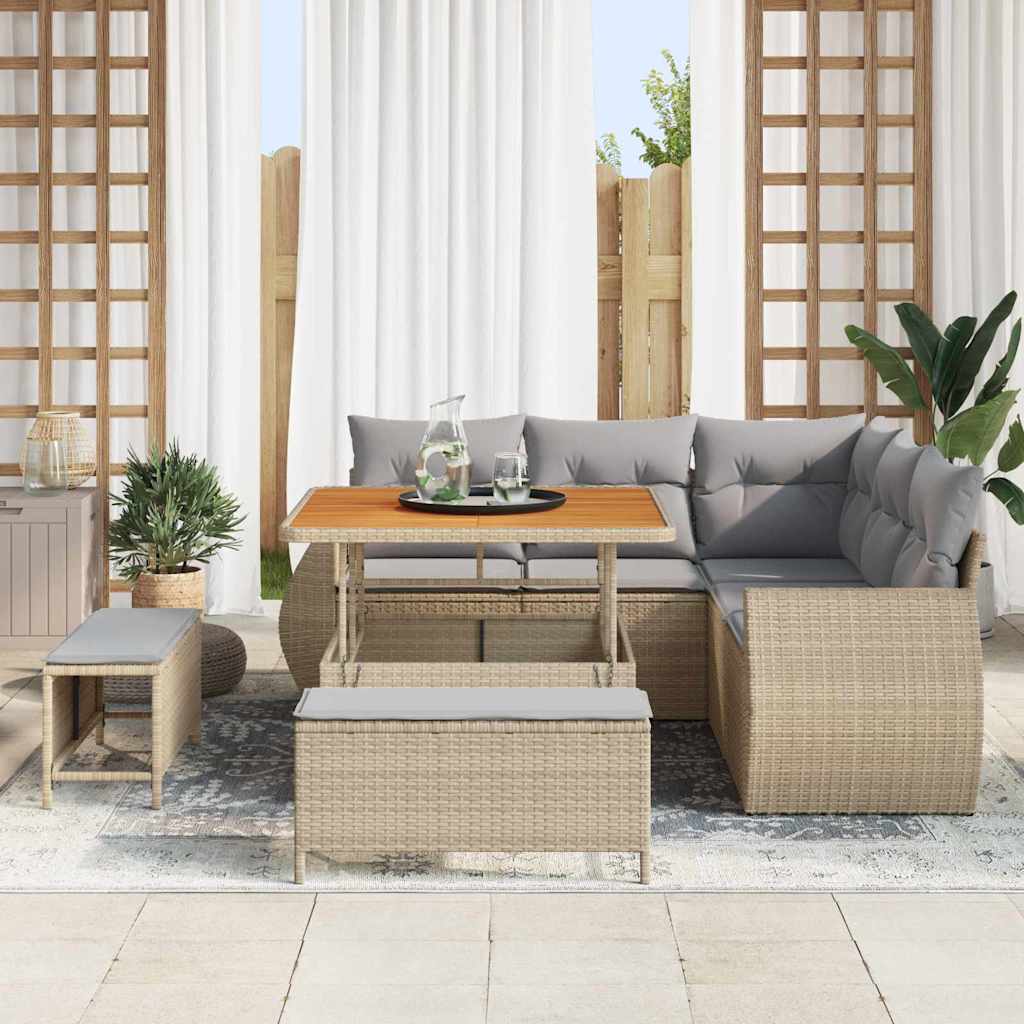 Havesofa Sæt 8 stk. 7-Antal sæder Beige og lys grå polyrattan