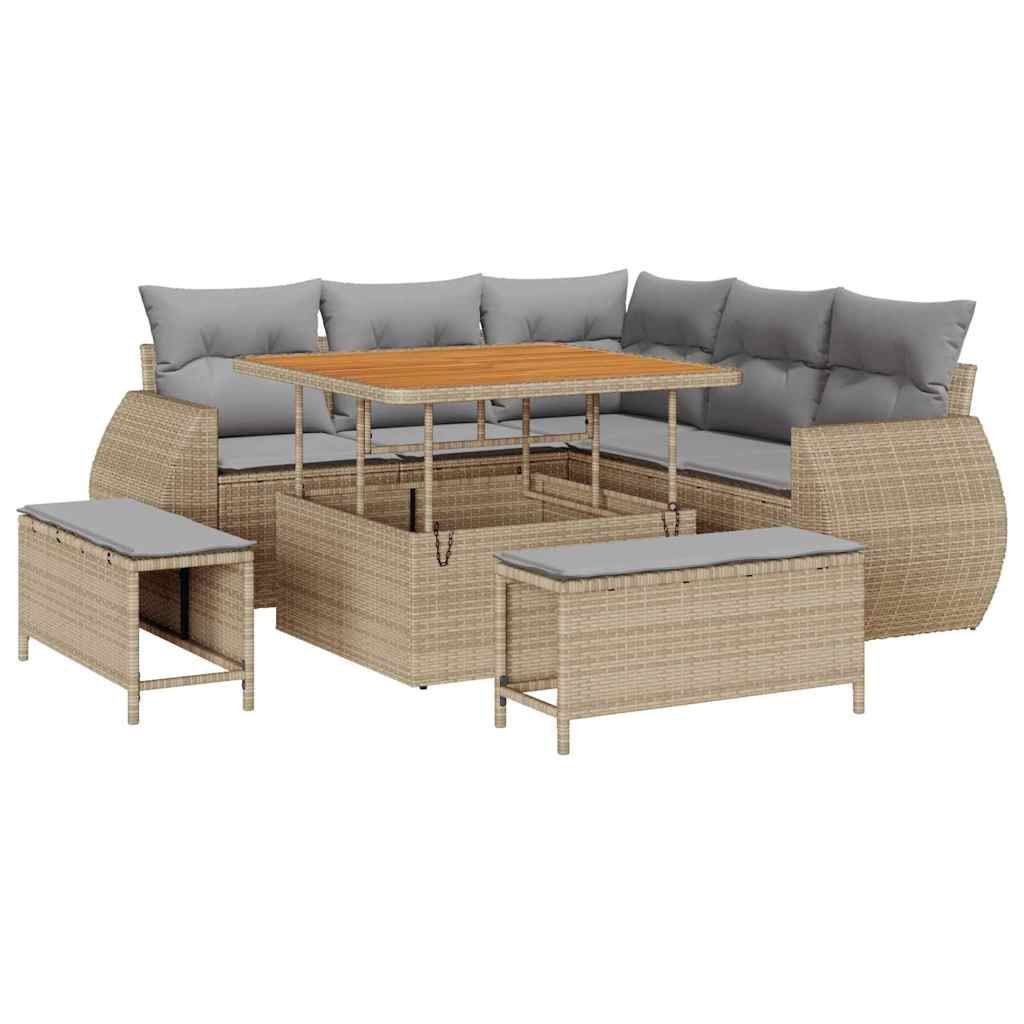 Havesofa Sæt 8 stk. 7-Antal sæder Beige og lys grå polyrattan