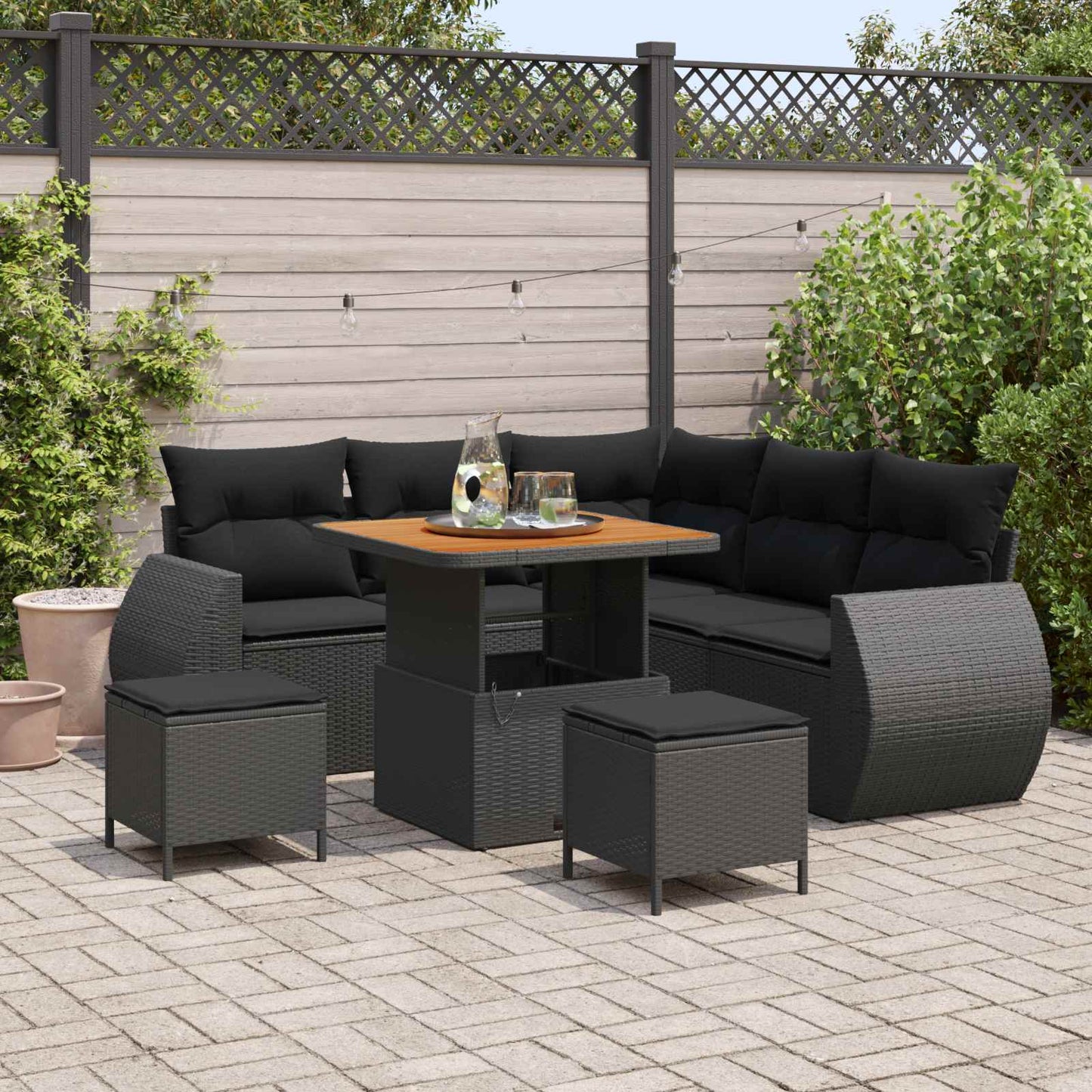 Havesofa Sæt 8 stk. 7-Antal sæder Sort polyrattan
