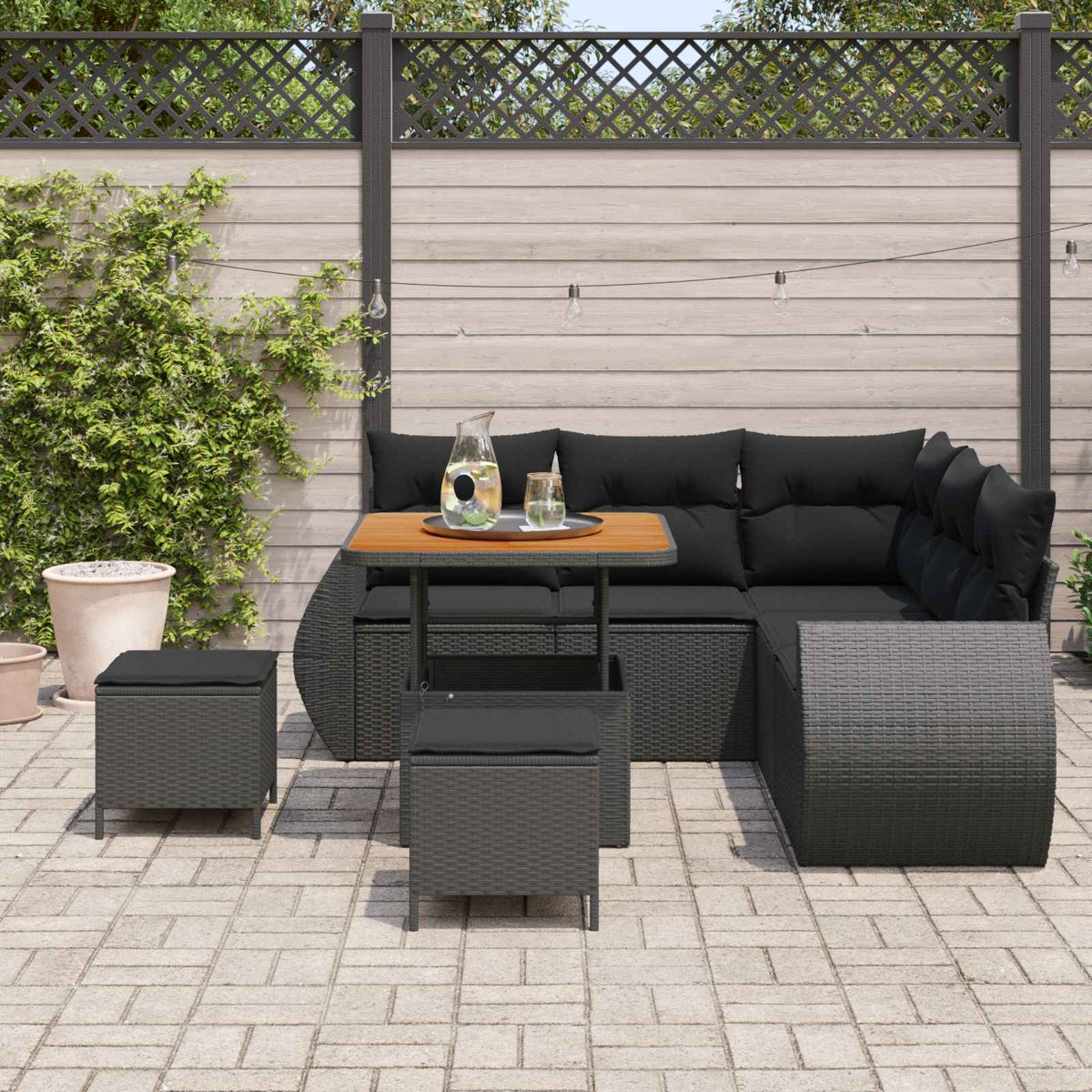 Havesofa Sæt 8 stk. 7-Antal sæder Sort polyrattan