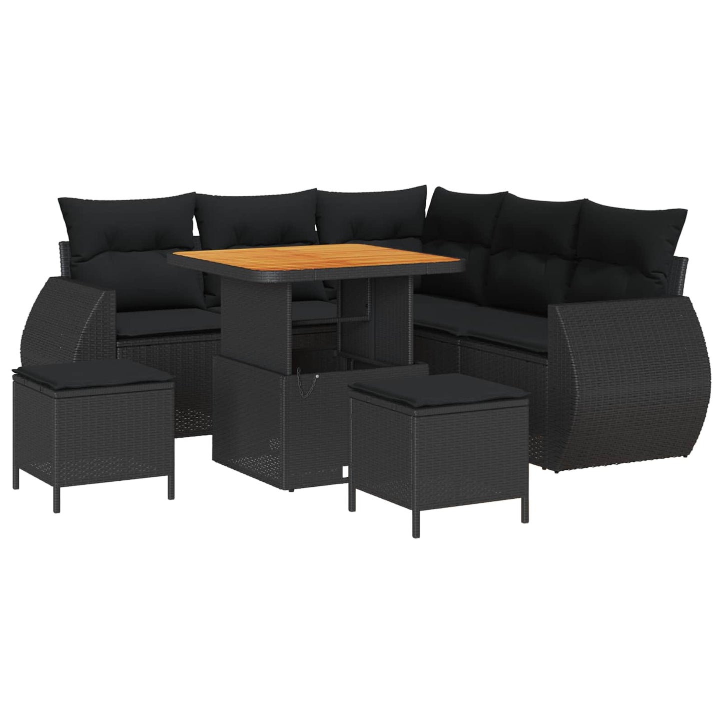 Havesofa Sæt 8 stk. 7-Antal sæder Sort polyrattan