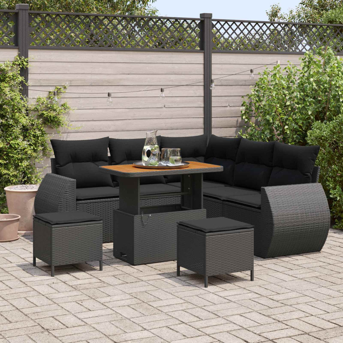 Havesofa Sæt 8 stk. 7-Antal sæder Sort polyrattan