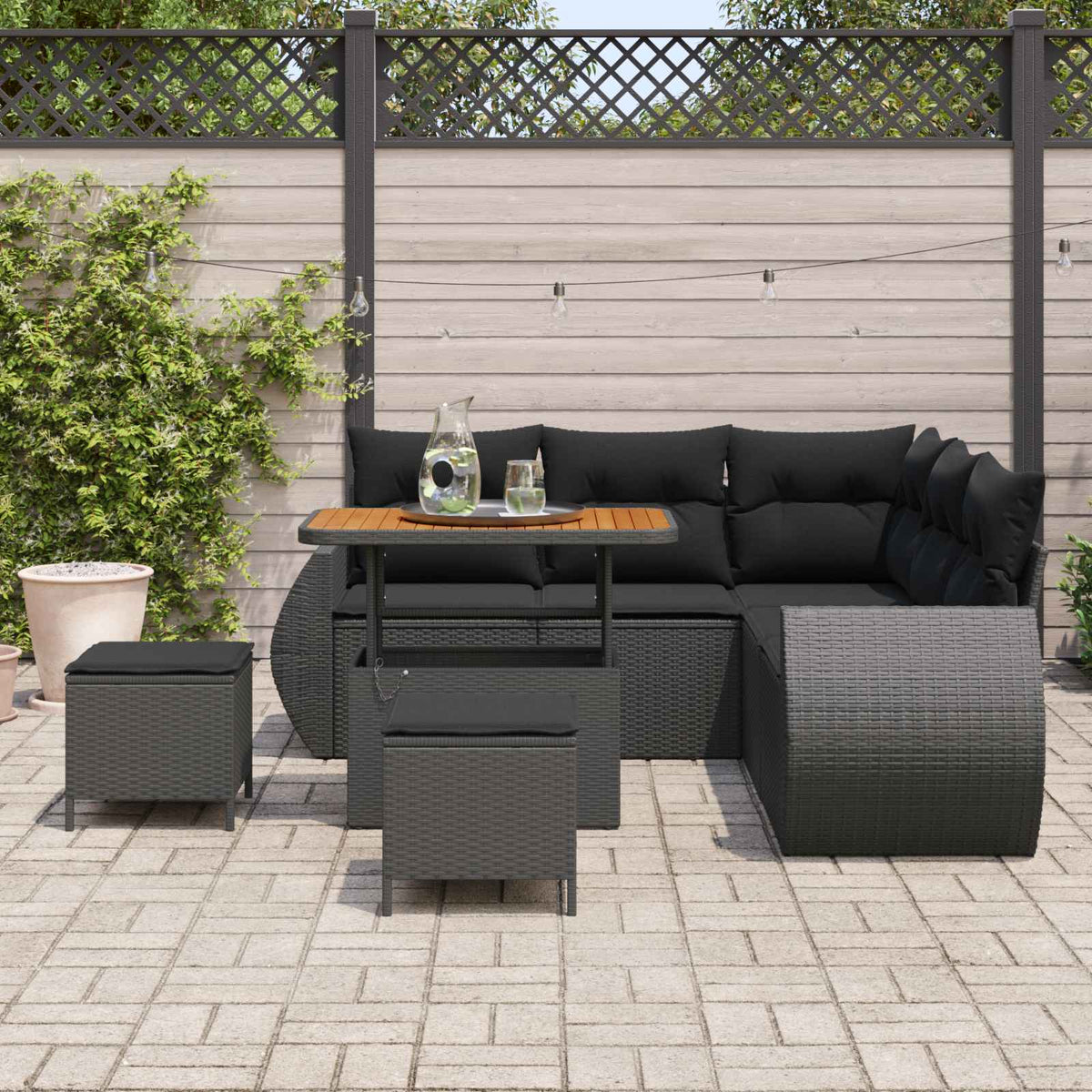 Havesofa Sæt 8 stk. 7-Antal sæder Sort polyrattan