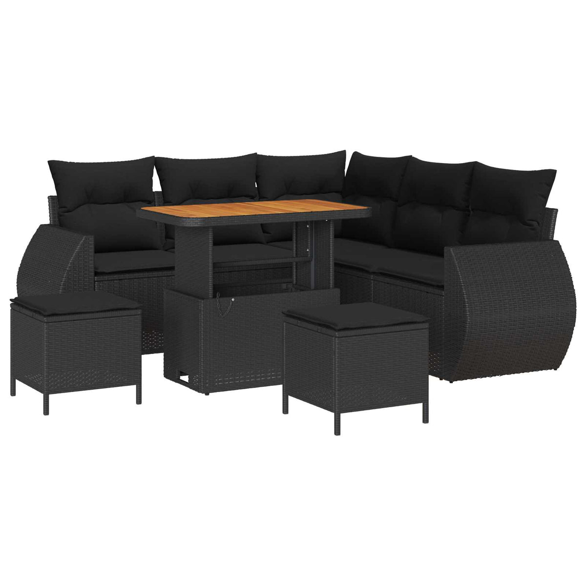 Havesofa Sæt 8 stk. 7-Antal sæder Sort polyrattan