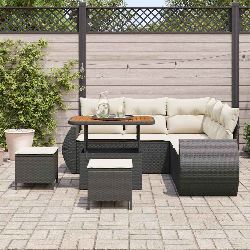 Havesofa Sæt 8 stk. 7-Antal sæder Sort og Cream polyrattan