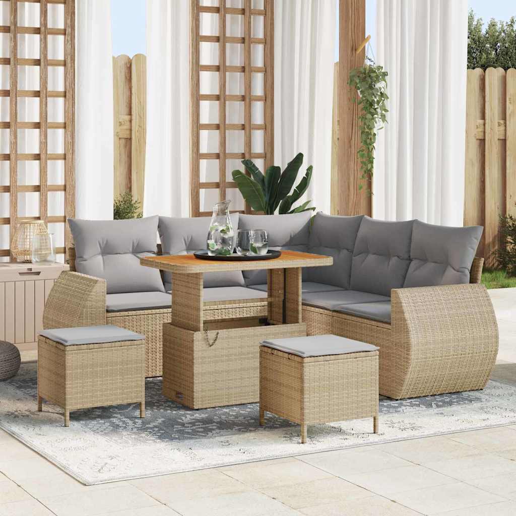Havesofa Sæt 8 stk. 7-Antal sæder Beige og lys grå polyrattan