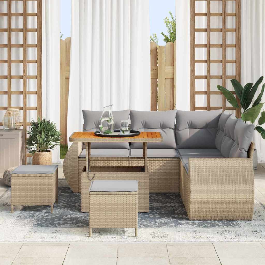 Havesofa Sæt 8 stk. 7-Antal sæder Beige og lys grå polyrattan
