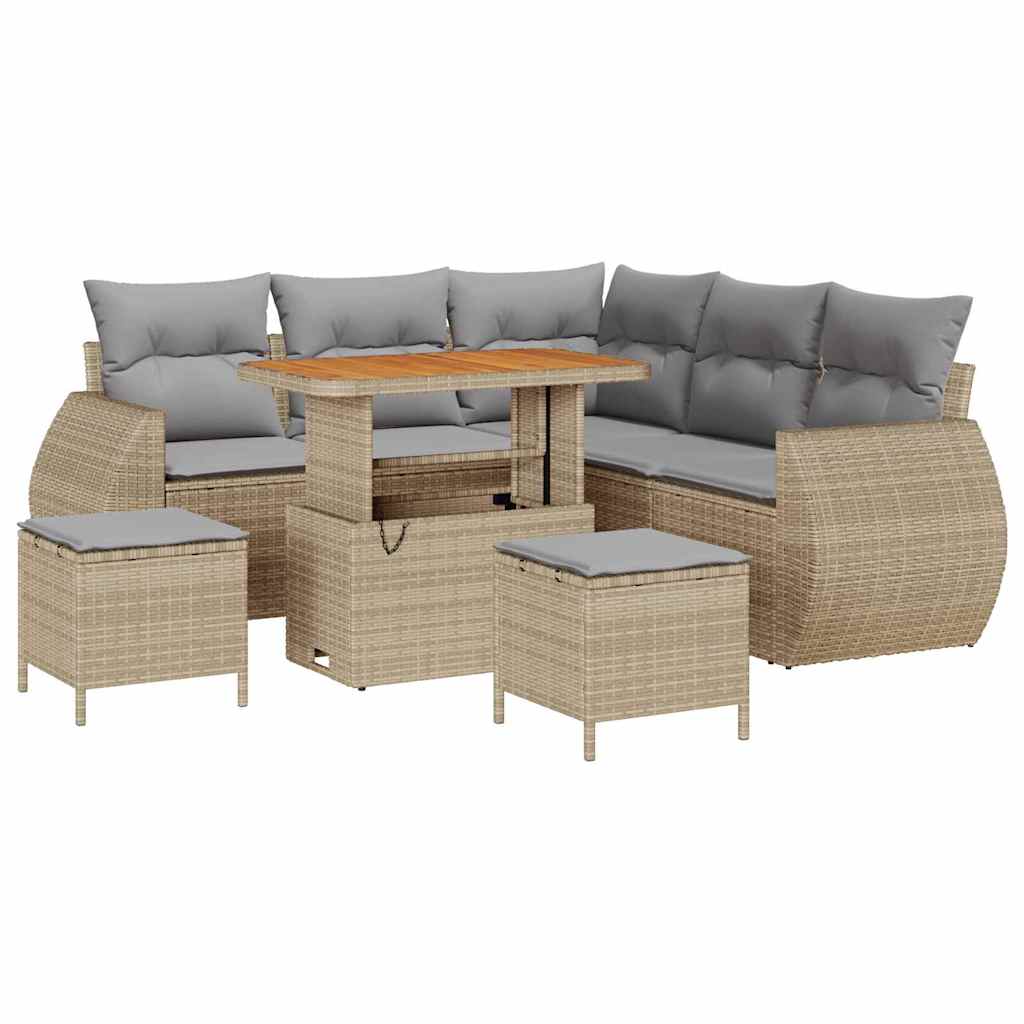 Havesofa Sæt 8 stk. 7-Antal sæder Beige og lys grå polyrattan