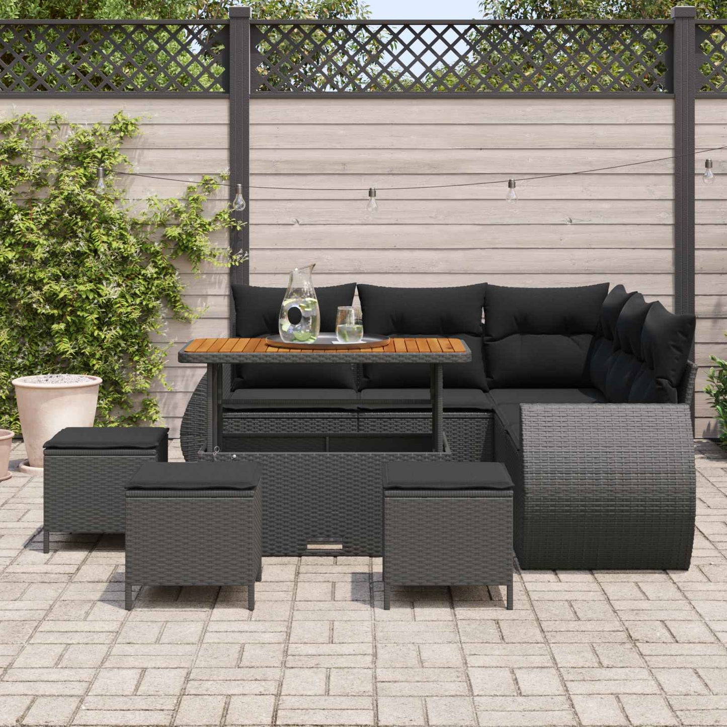 Havesofa Sæt 9 stk. 8-Antal sæder Sort polyrattan