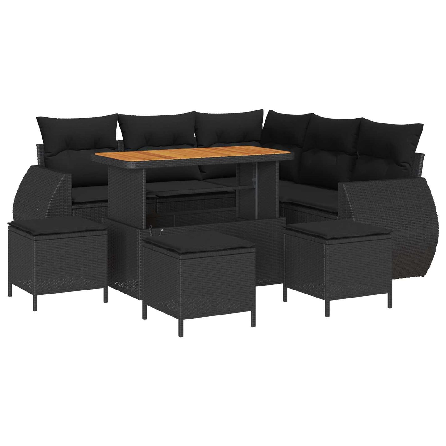 Havesofa Sæt 9 stk. 8-Antal sæder Sort polyrattan