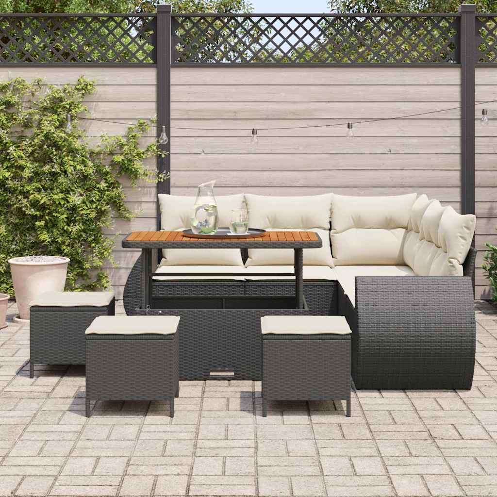 Havesofa Sæt 9 stk. 8-Antal sæder Sort og Cream polyrattan
