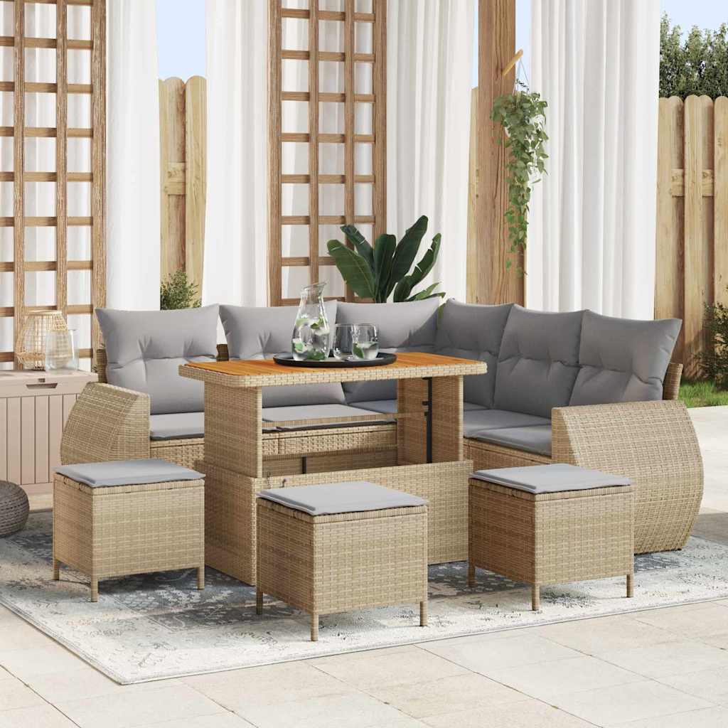 Havesofa Sæt 9 stk. 8-Antal sæder Beige og lys grå polyrattan