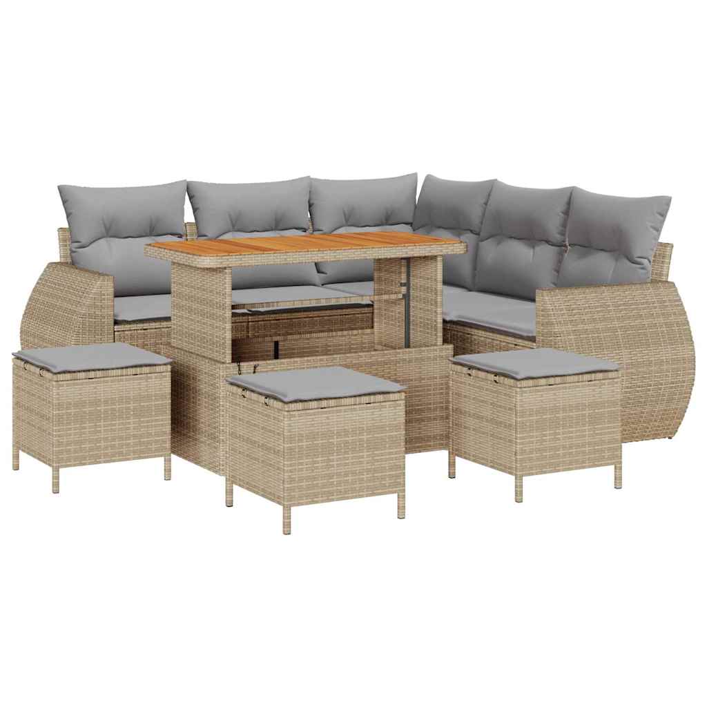 Havesofa Sæt 9 stk. 8-Antal sæder Beige og lys grå polyrattan