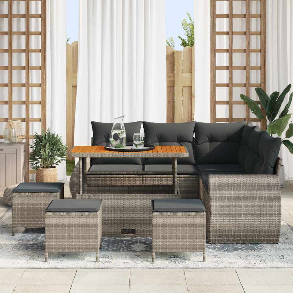 Havesofa Sæt 9 stk. 8-Antal sæder Grå polyrattan