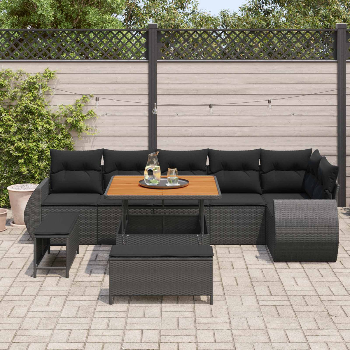 Havesofa Sæt 9 stk. 9-Antal sæder Sort Poly Rattan