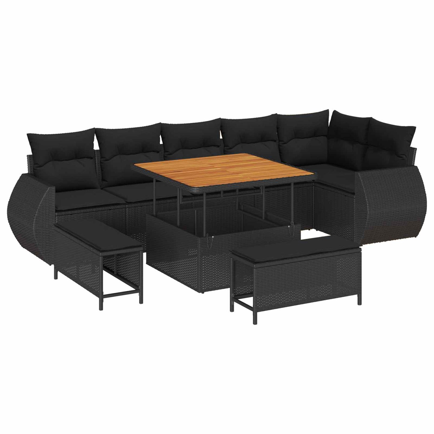 Havesofa Sæt 9 stk. 9-Antal sæder Sort Poly Rattan