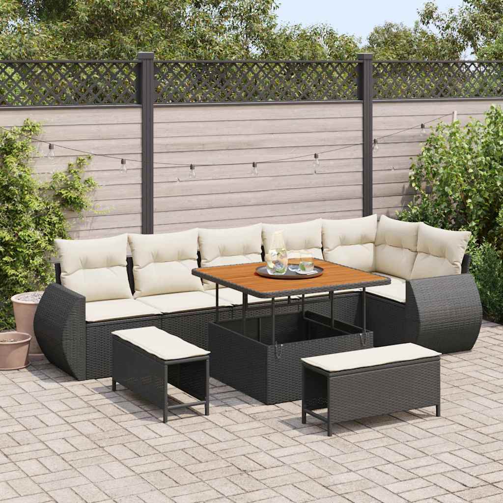Havesofa Sæt 9 stk. 9-Antal sæder Sort og Cream Poly Rattan