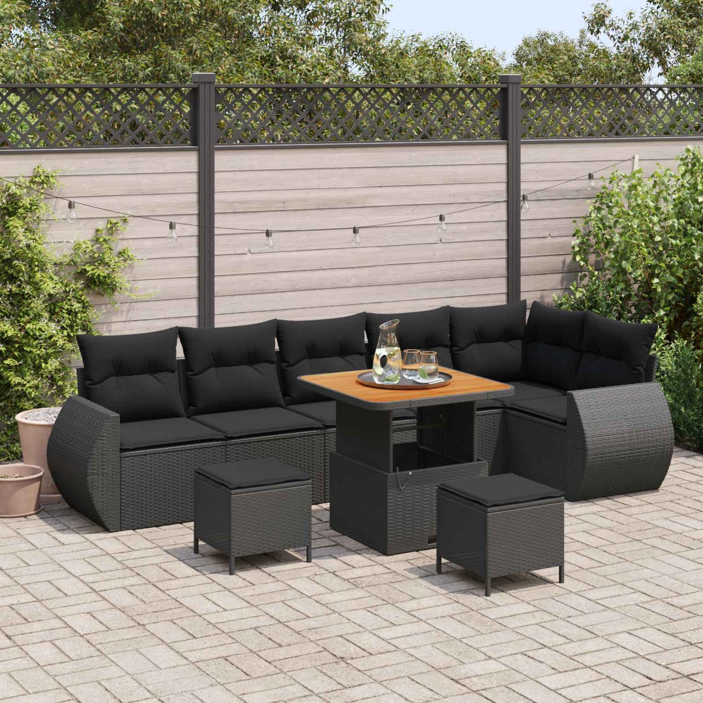 Havesofa Sæt 9 stk. 9-Antal sæder Sort Poly Rattan