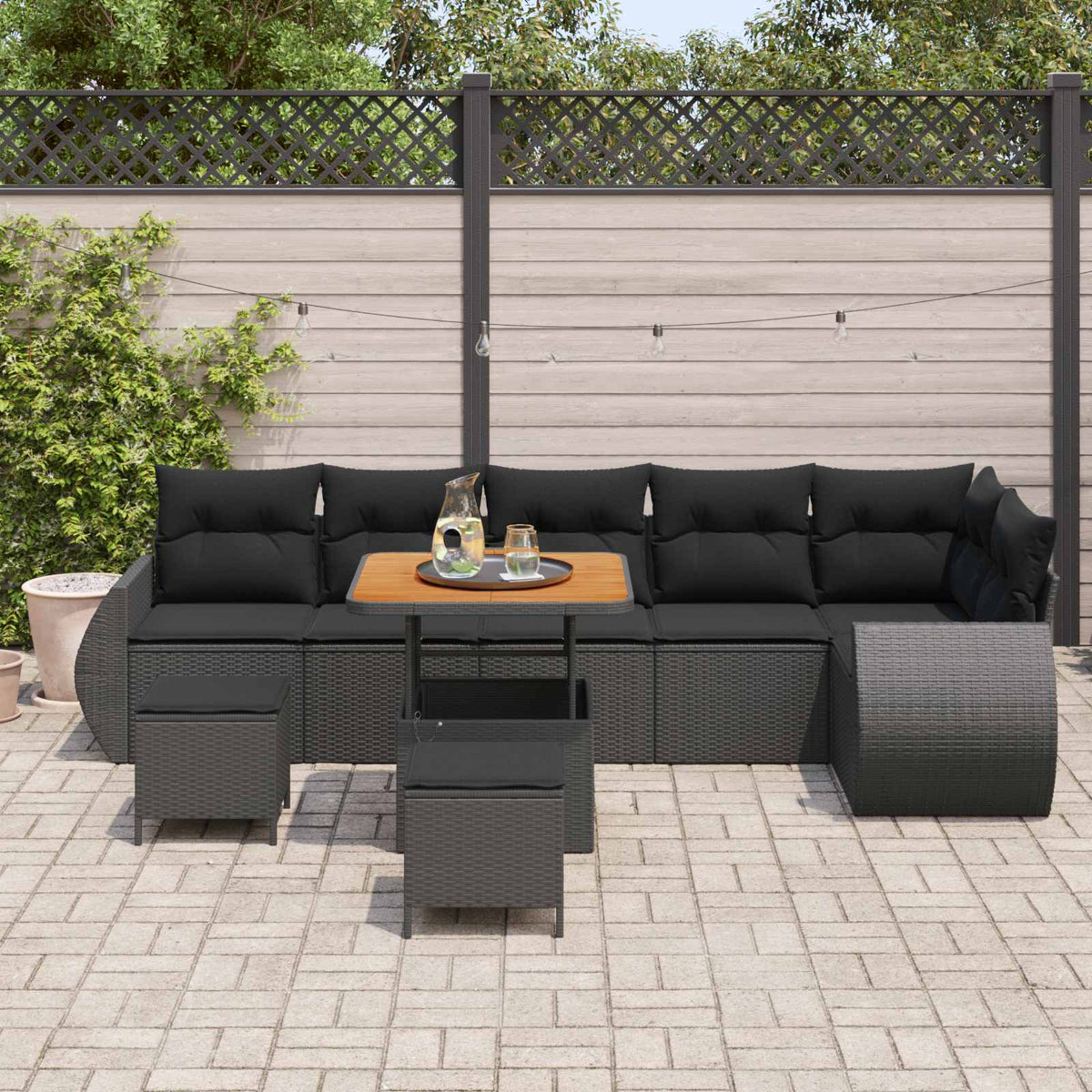 Havesofa Sæt 9 stk. 9-Antal sæder Sort Poly Rattan