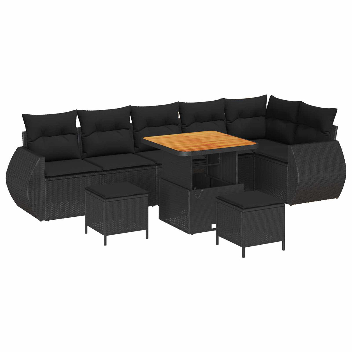 Havesofa Sæt 9 stk. 9-Antal sæder Sort Poly Rattan