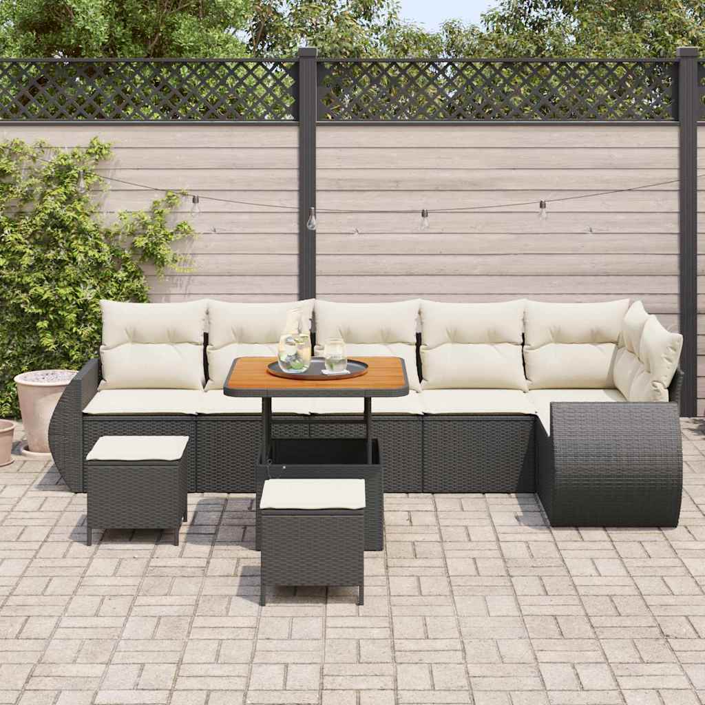 Havesofa Sæt 9 stk. 9-Antal sæder Sort og Cream Poly Rattan