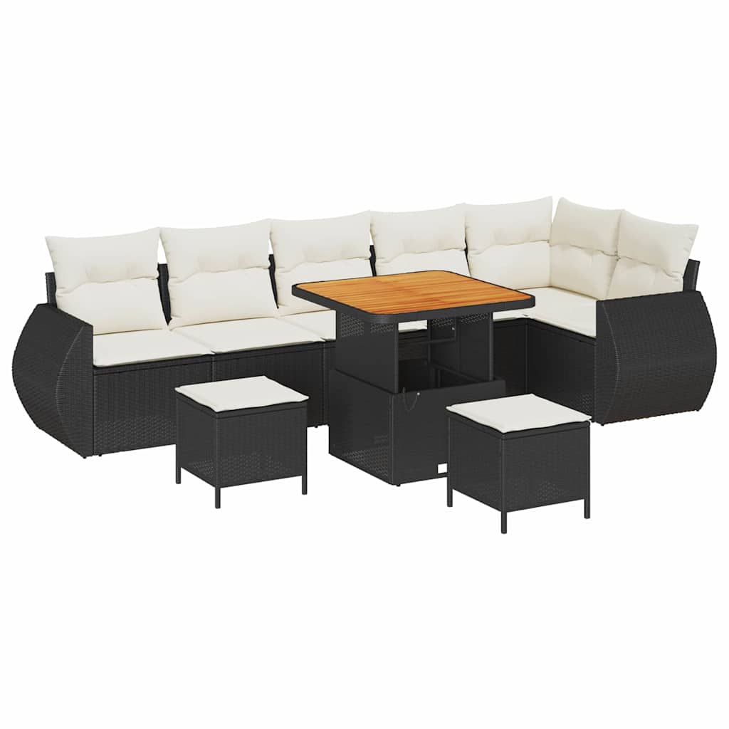Havesofa Sæt 9 stk. 9-Antal sæder Sort og Cream Poly Rattan