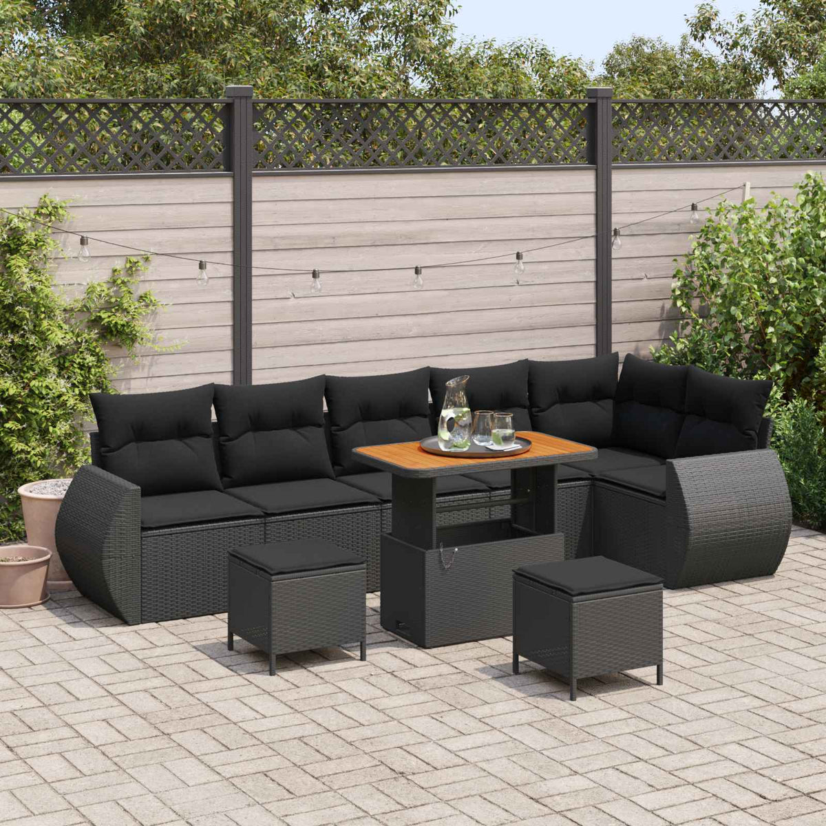 Havesofa Sæt 9 stk. 9-Antal sæder Sort Poly Rattan