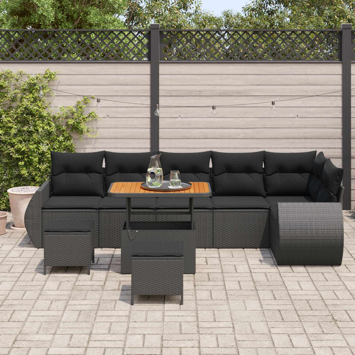 Havesofa Sæt 9 stk. 9-Antal sæder Sort Poly Rattan
