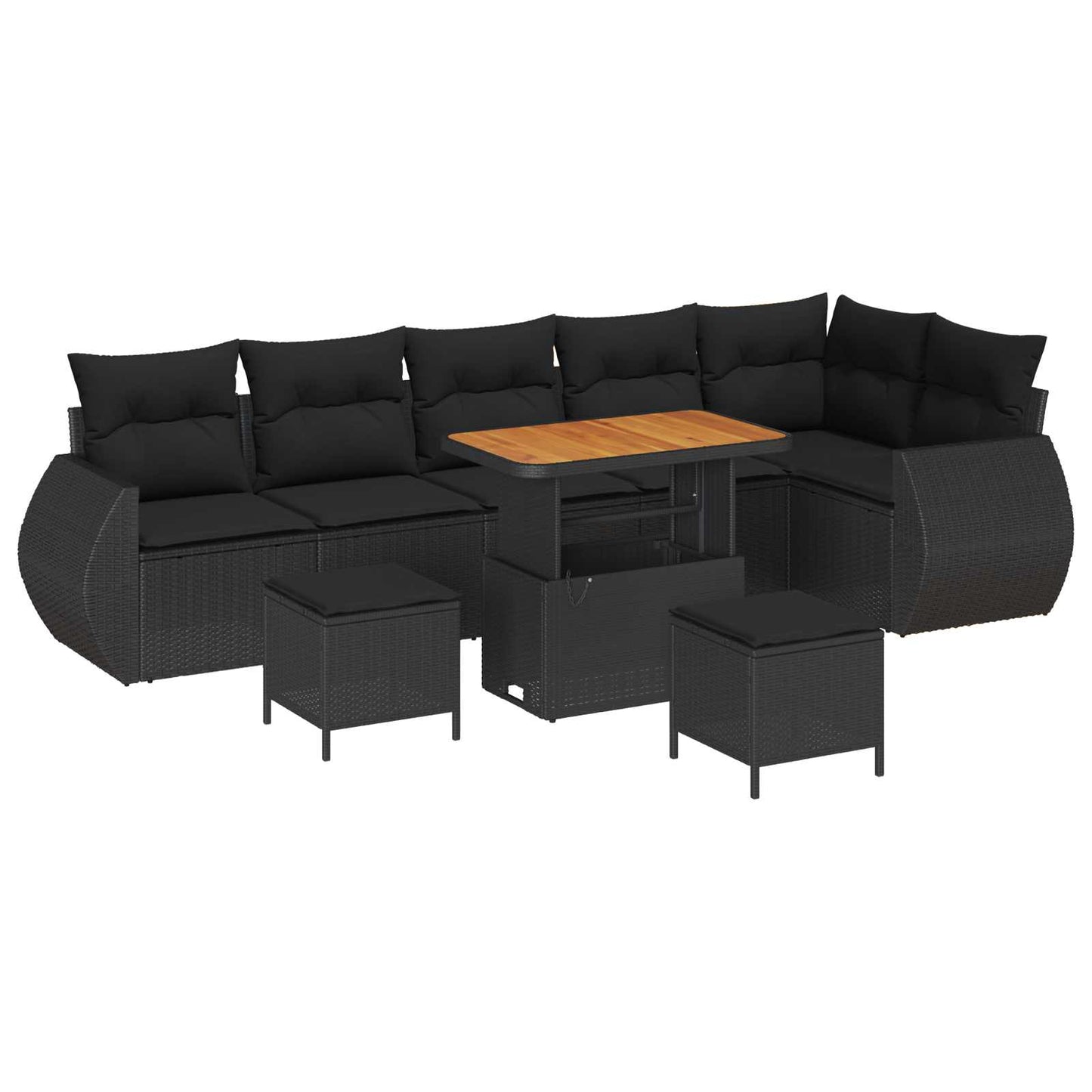 Havesofa Sæt 9 stk. 9-Antal sæder Sort Poly Rattan