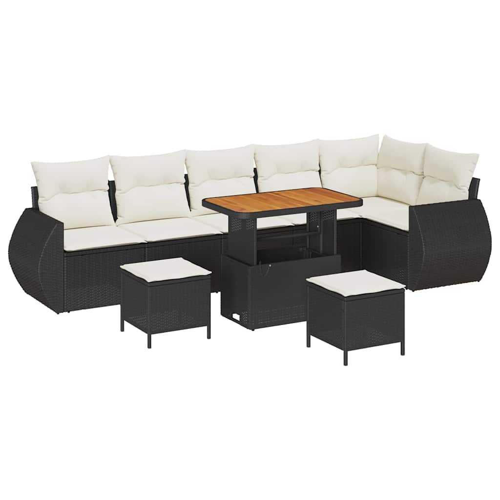 Havesofa Sæt 9 stk. 9-Antal sæder Sort og Cream Poly Rattan