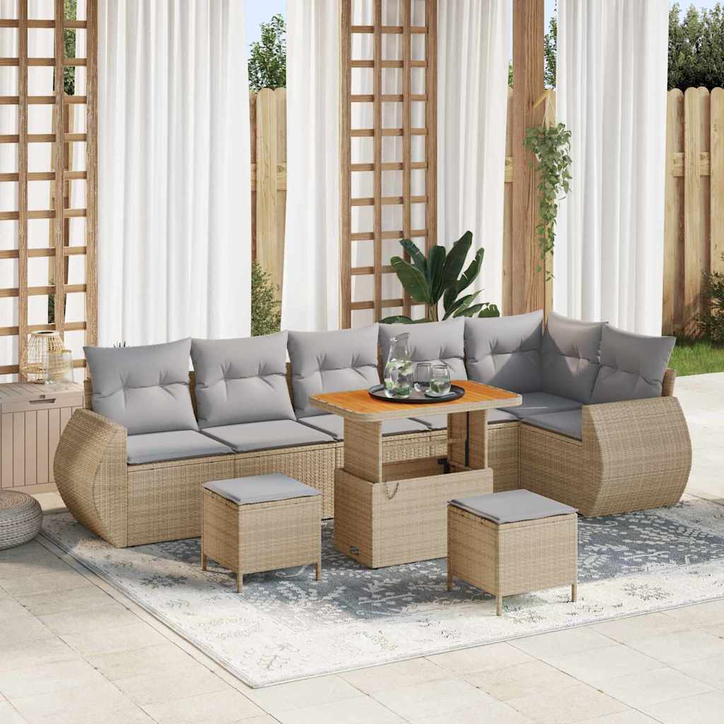 Havesofa Sæt 9 stk. 9-Antal sæder Beige og lys grå Poly Rattan
