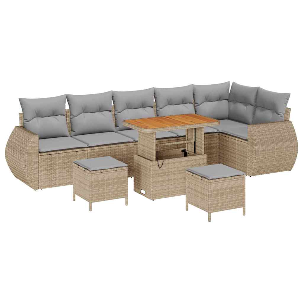 Havesofa Sæt 9 stk. 9-Antal sæder Beige og lys grå Poly Rattan