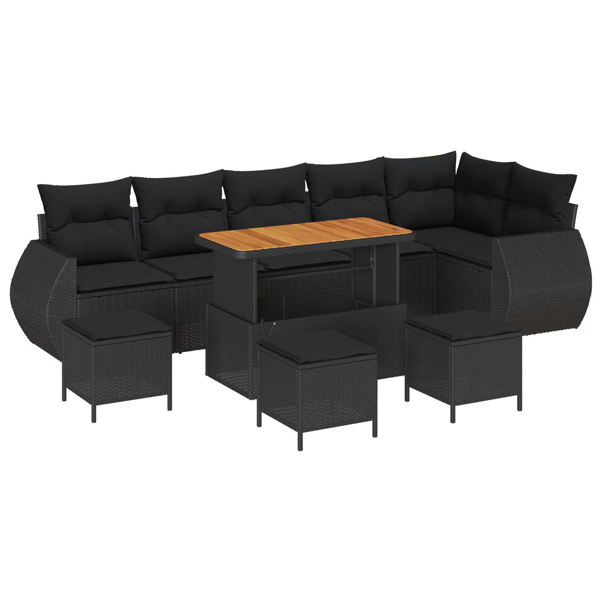 Havesofa Sæt 10 stk. 10-Antal sæder Sort Poly Rattan