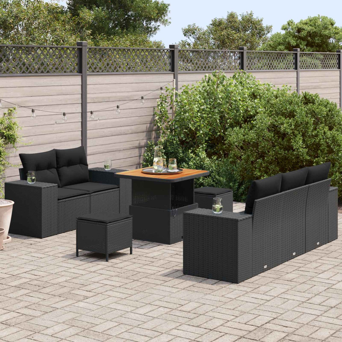Havesofa Sæt 8 stk. 8-Antal sæder Sort Poly Rattan