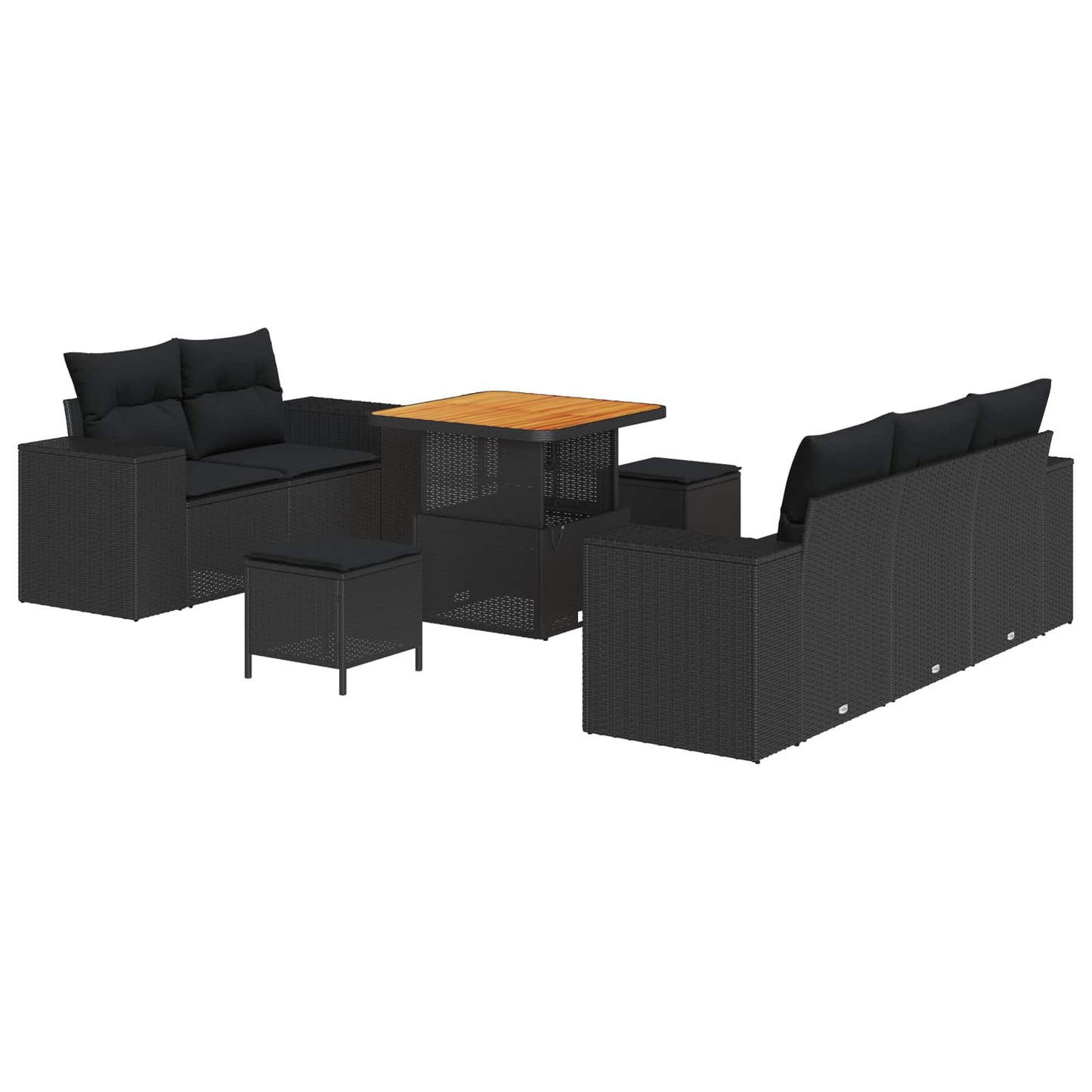 Havesofa Sæt 8 stk. 8-Antal sæder Sort Poly Rattan