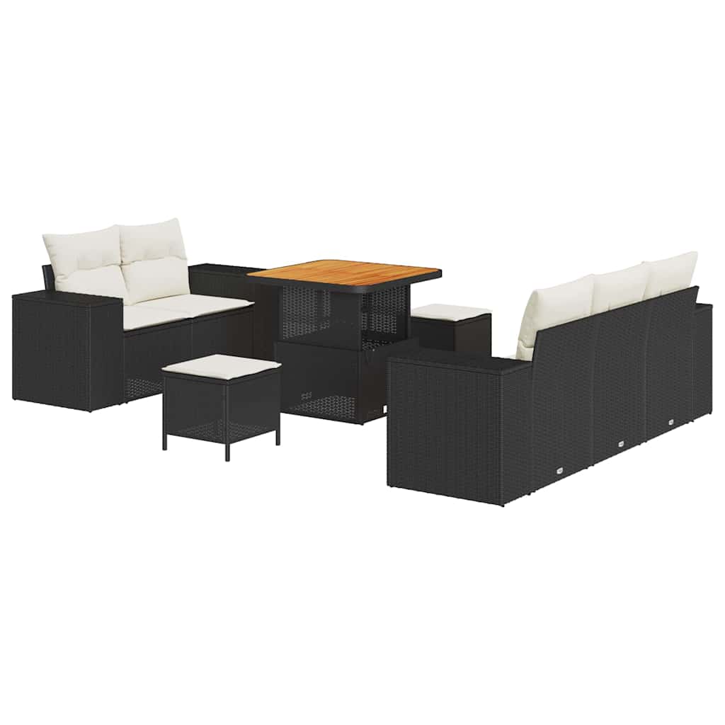 Havesofa Sæt 8 stk. 8-Antal sæder Sort og Cream Poly Rattan