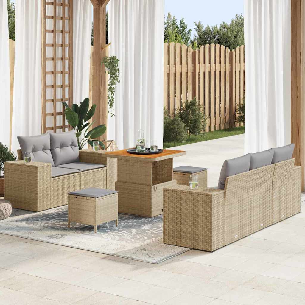 Havesofa Sæt 8 stk. 8-Antal sæder Beige og lys grå Poly Rattan