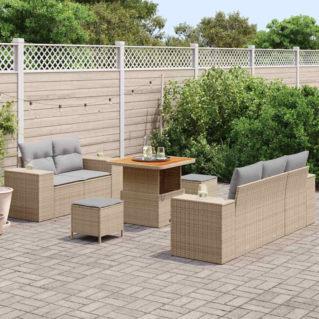 Havesofa Sæt 8 stk. 8-Antal sæder Beige og lys grå Poly Rattan