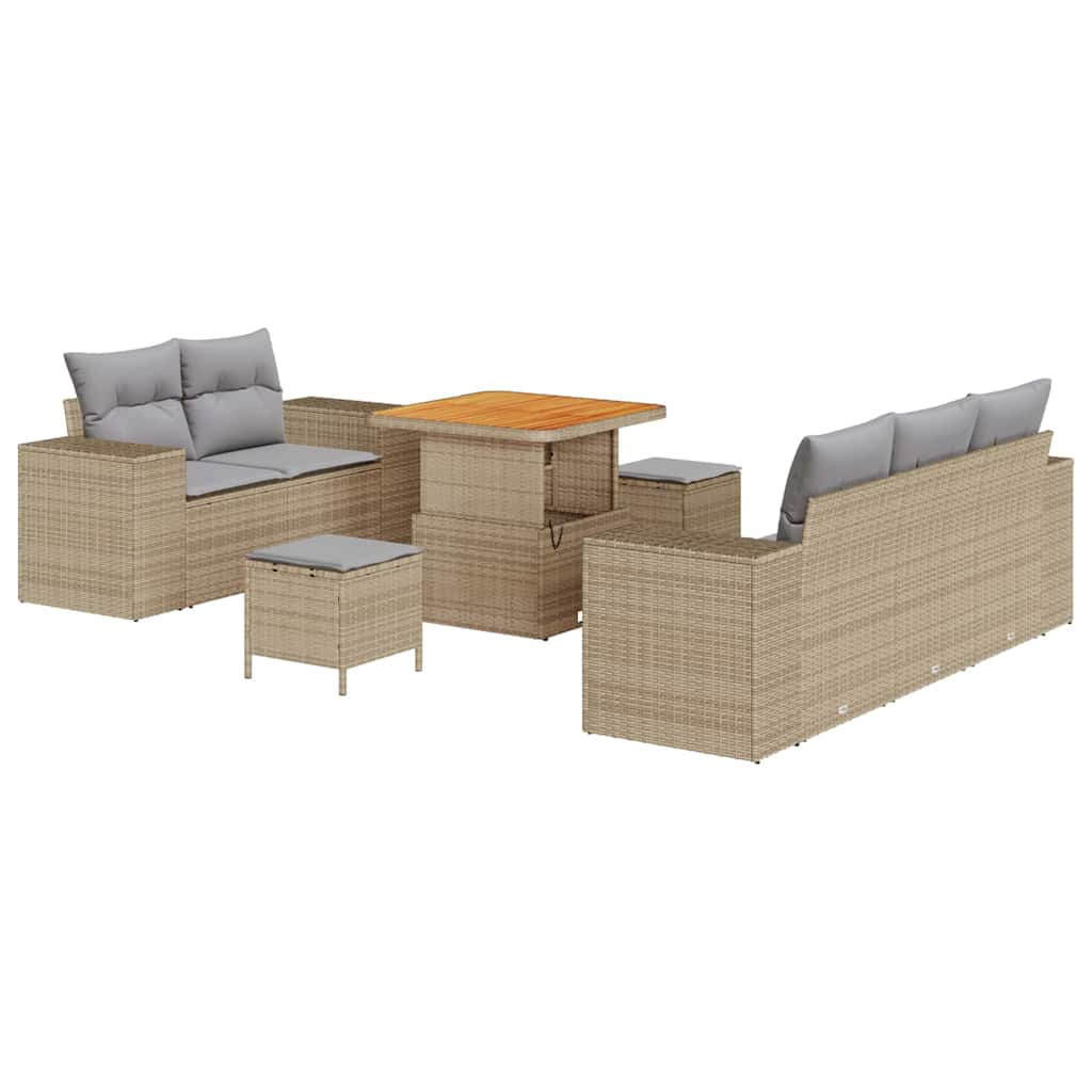 Havesofa Sæt 8 stk. 8-Antal sæder Beige og lys grå Poly Rattan