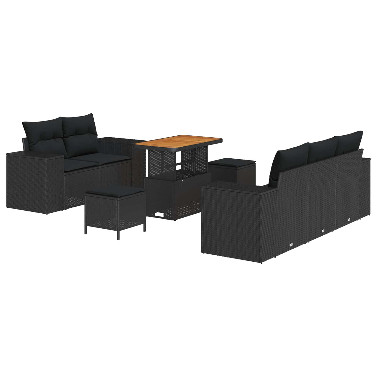 Havesofa Sæt 8 stk. 8-Antal sæder Sort Poly Rattan