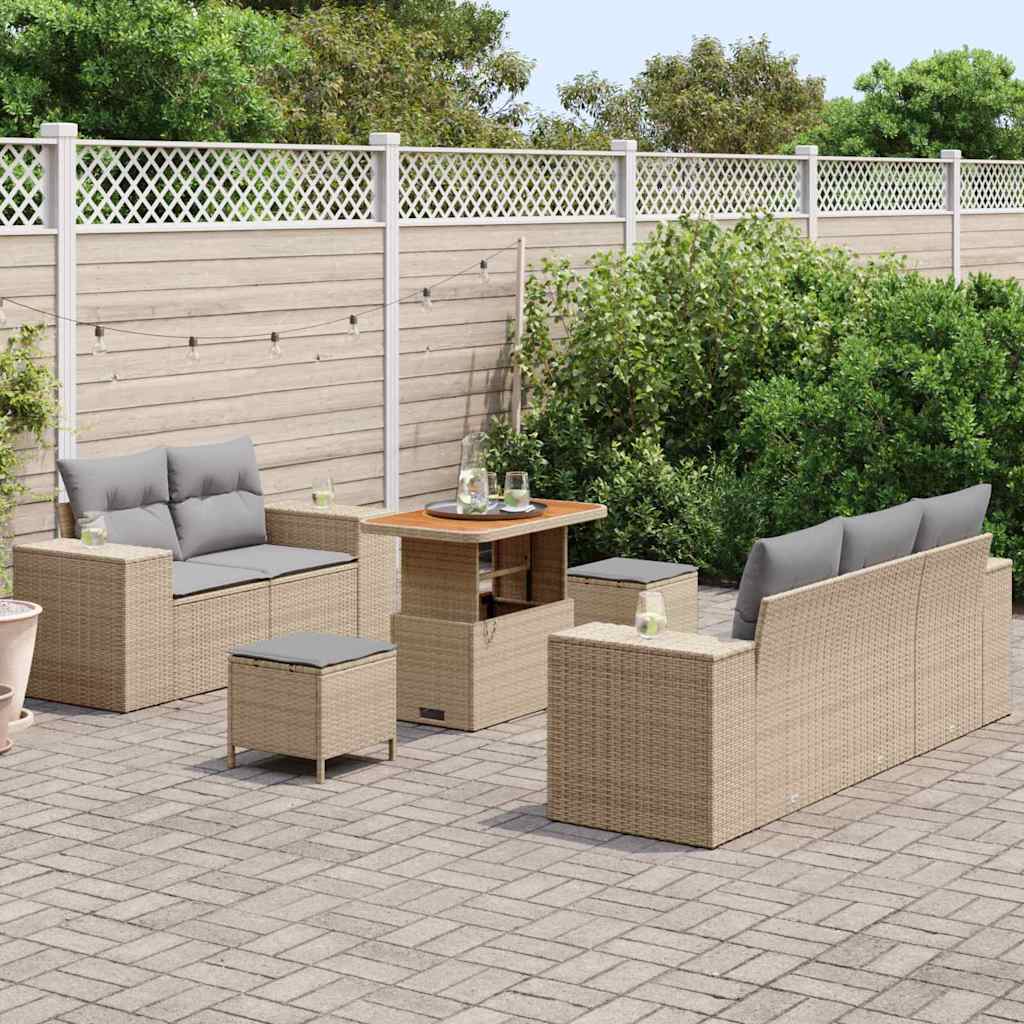 Havesofa Sæt 8 stk. 8-Antal sæder Beige og lys grå Poly Rattan