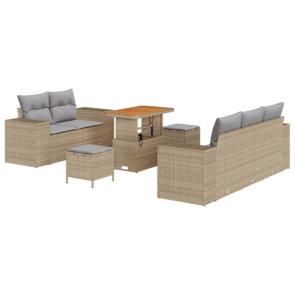 Havesofa Sæt 8 stk. 8-Antal sæder Beige og lys grå Poly Rattan