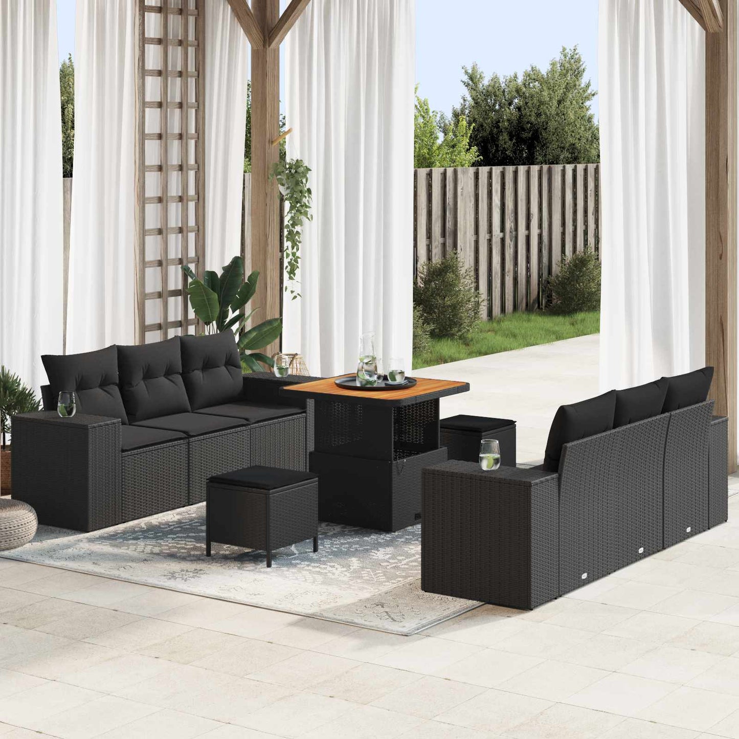 Havesofa Sæt Sort Poly Rattan