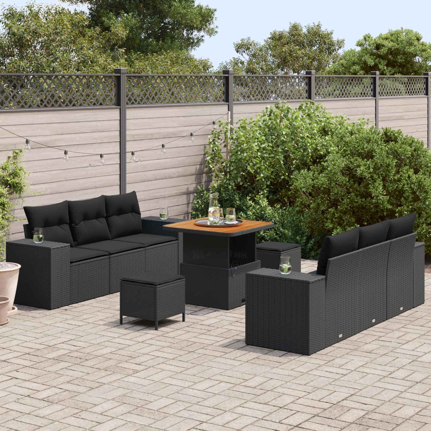 Havesofa Sæt Sort Poly Rattan