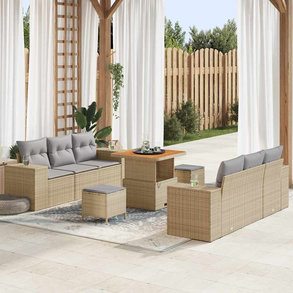 Havesofa Sæt Beige og lys grå Poly Rattan