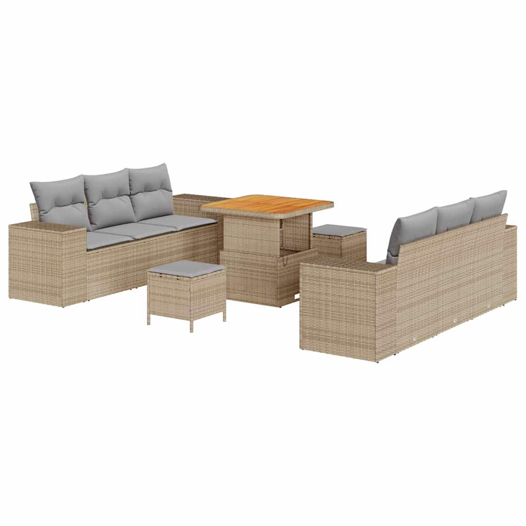 Havesofa Sæt Beige og lys grå Poly Rattan