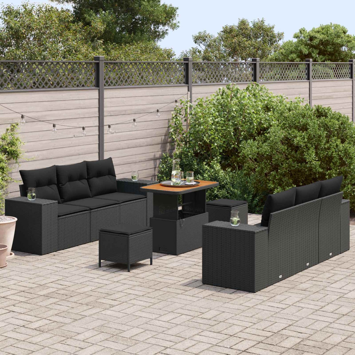 Havesofa Sæt Sort Poly Rattan
