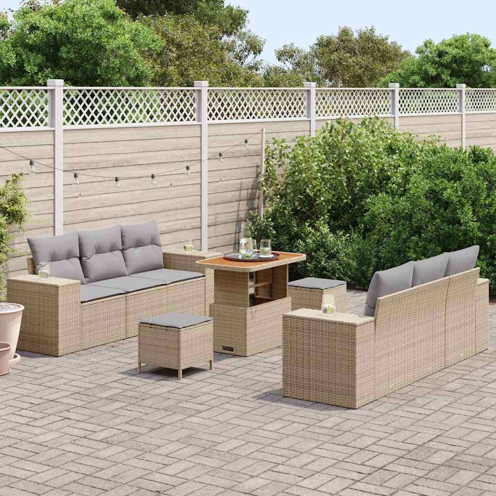 Havesofa Sæt 9 stk. Beige og lys grå Poly Rattan