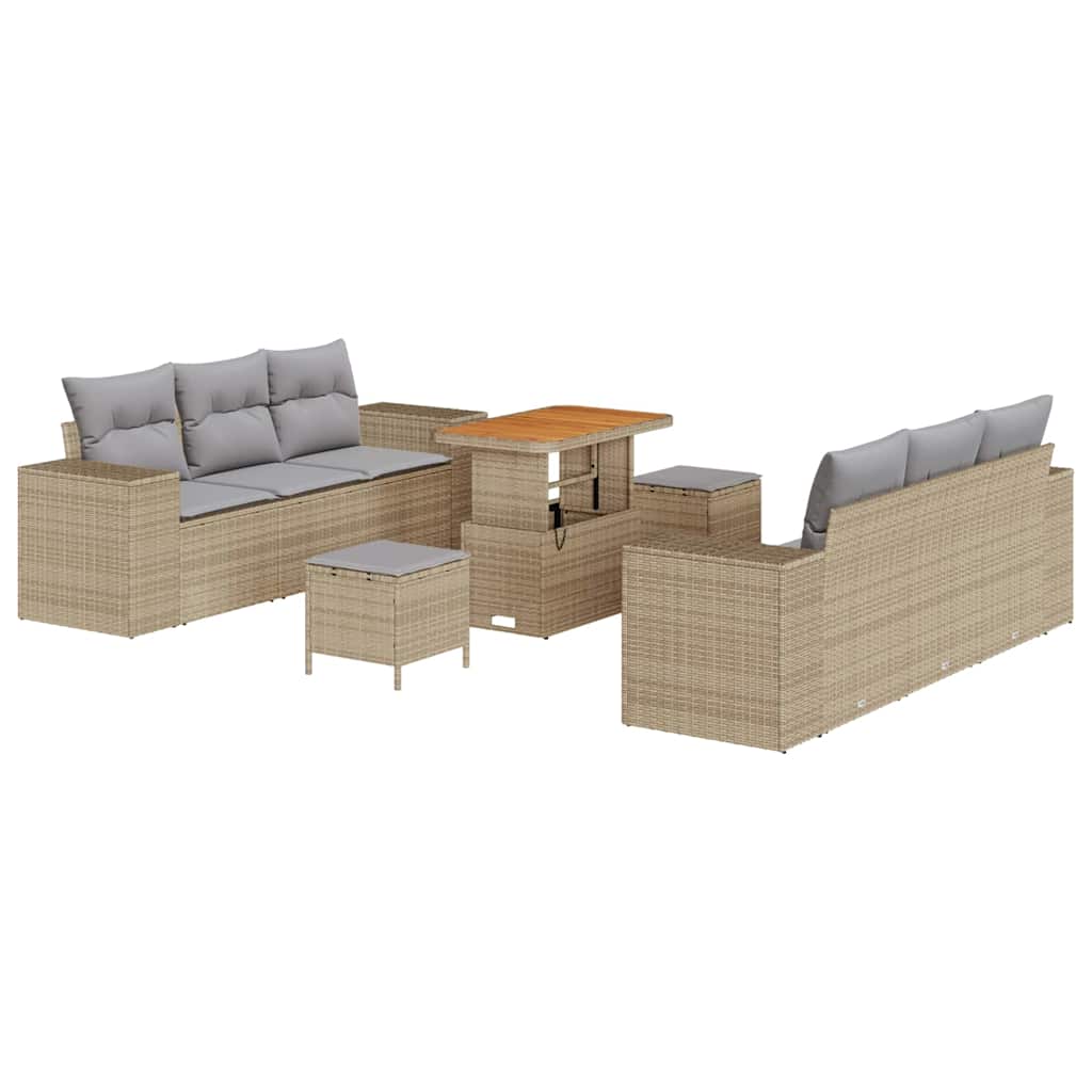 Havesofa Sæt 9 stk. Beige og lys grå Poly Rattan