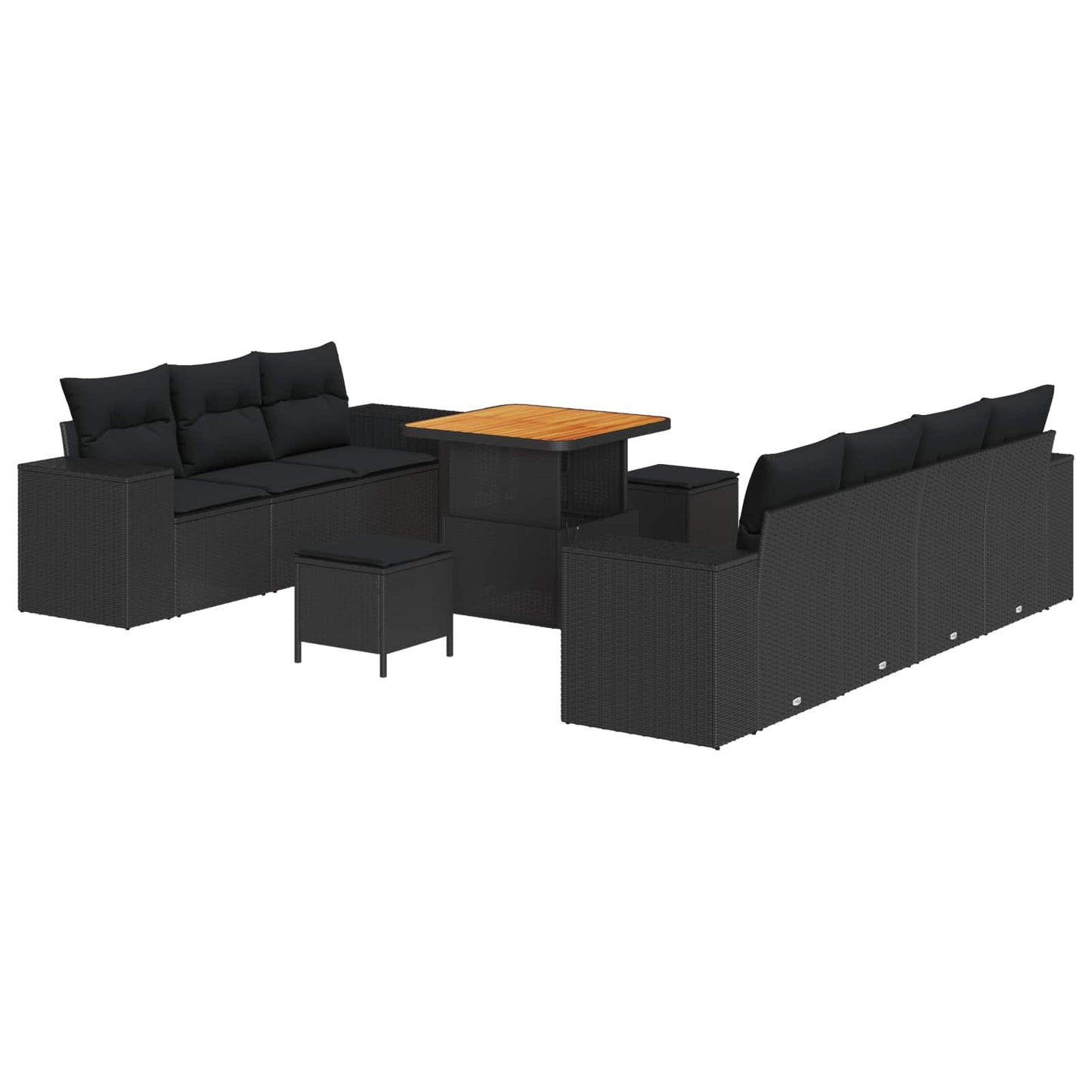Havesofa Sæt 10 stk. 9-Antal sæder Sort Poly Rattan